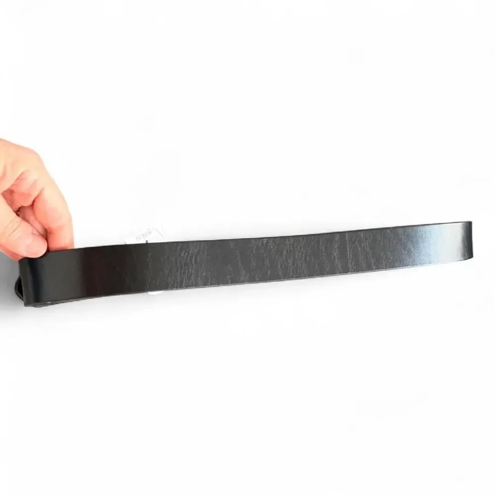 J.Crew NWT Black Genuine Leather Belt Gold Oval Buckle Size L XL  1.25” Wide - Picture 2 of 6